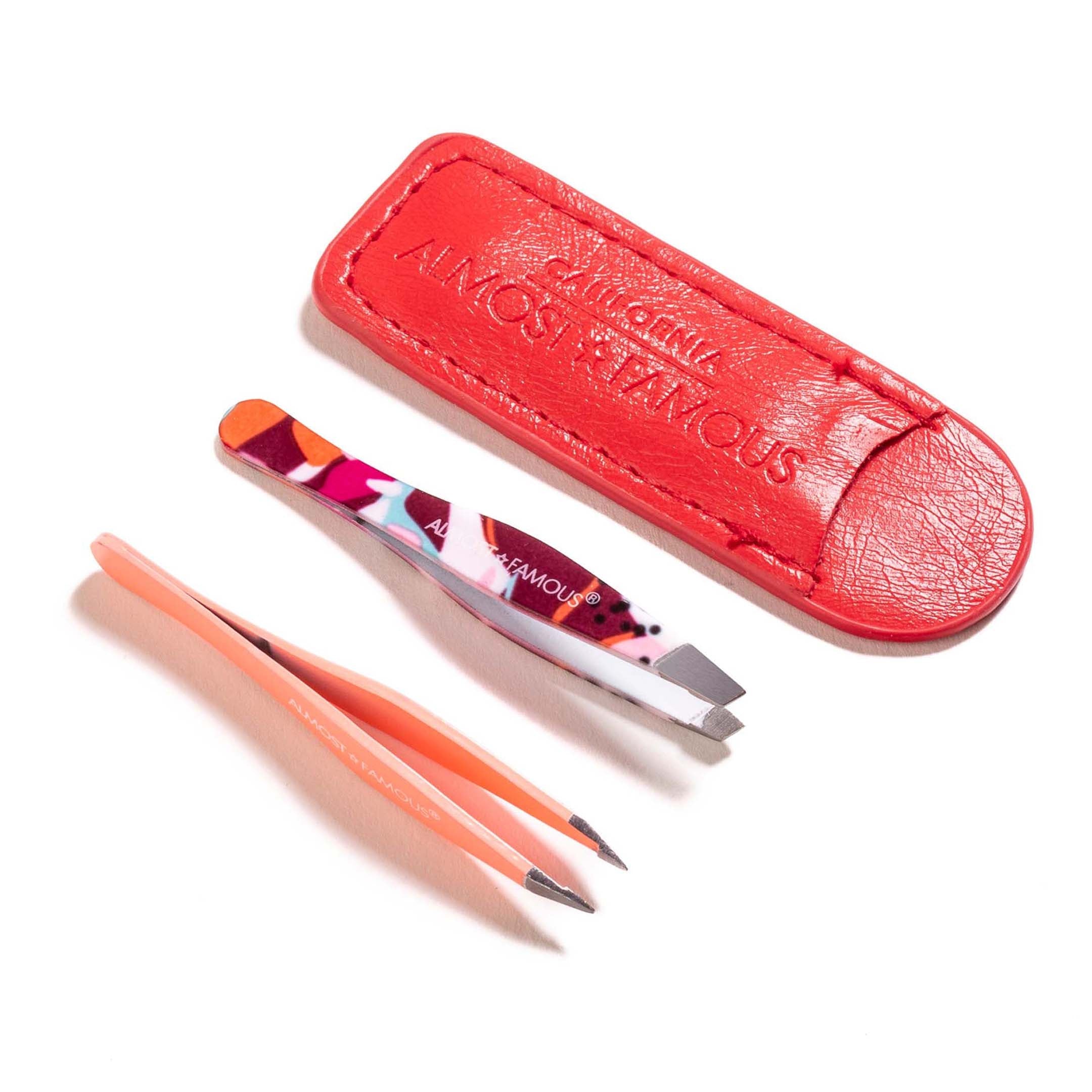 Stainless steel precision tweezer duo with slant and pointed tips and genuine leather case — view 5