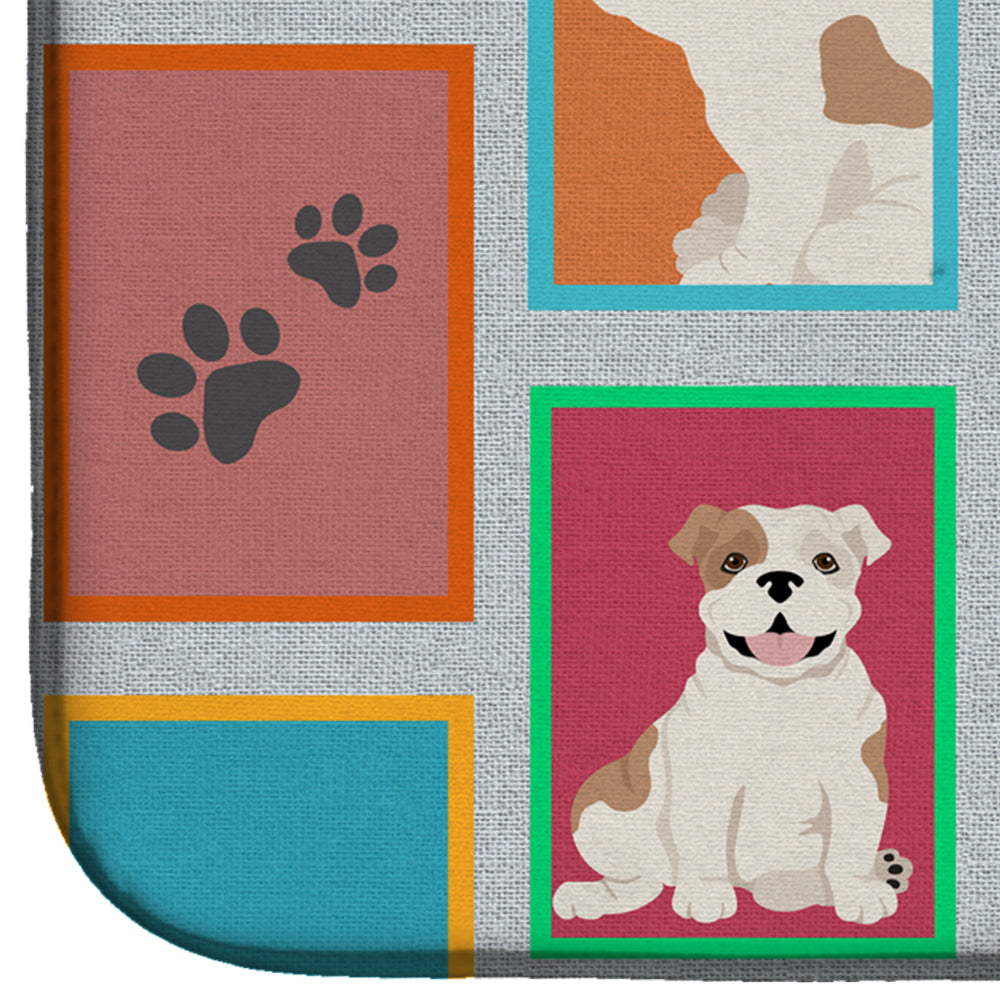Lots of Piebald English Bulldog Dish Drying Mat-3