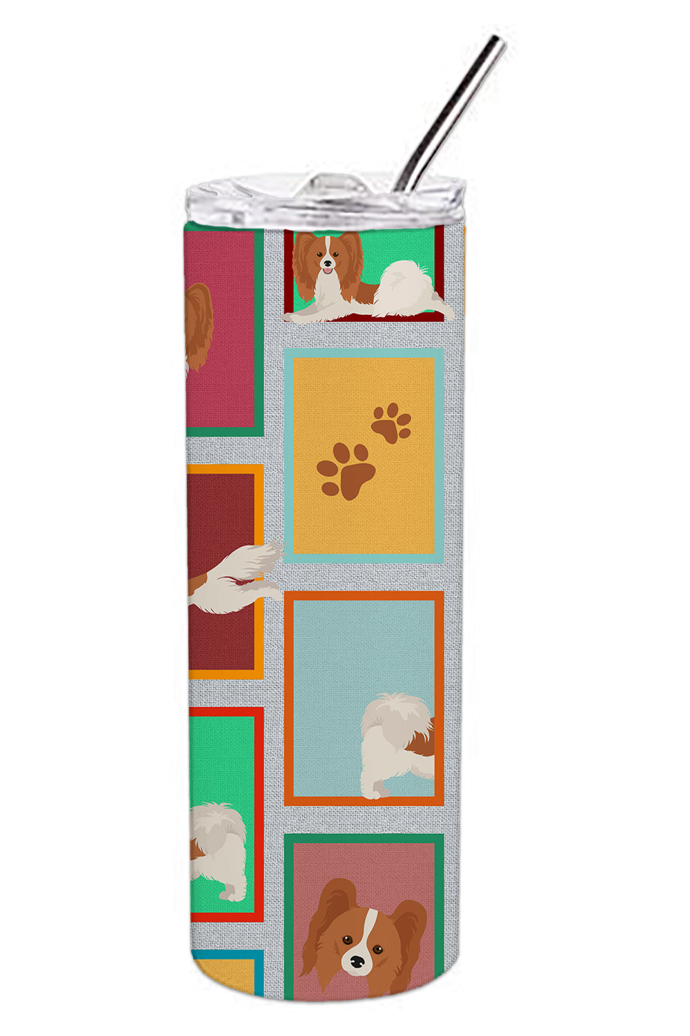 Lots of Red and White Papillon Stainless Steel Skinny Tumbler-2