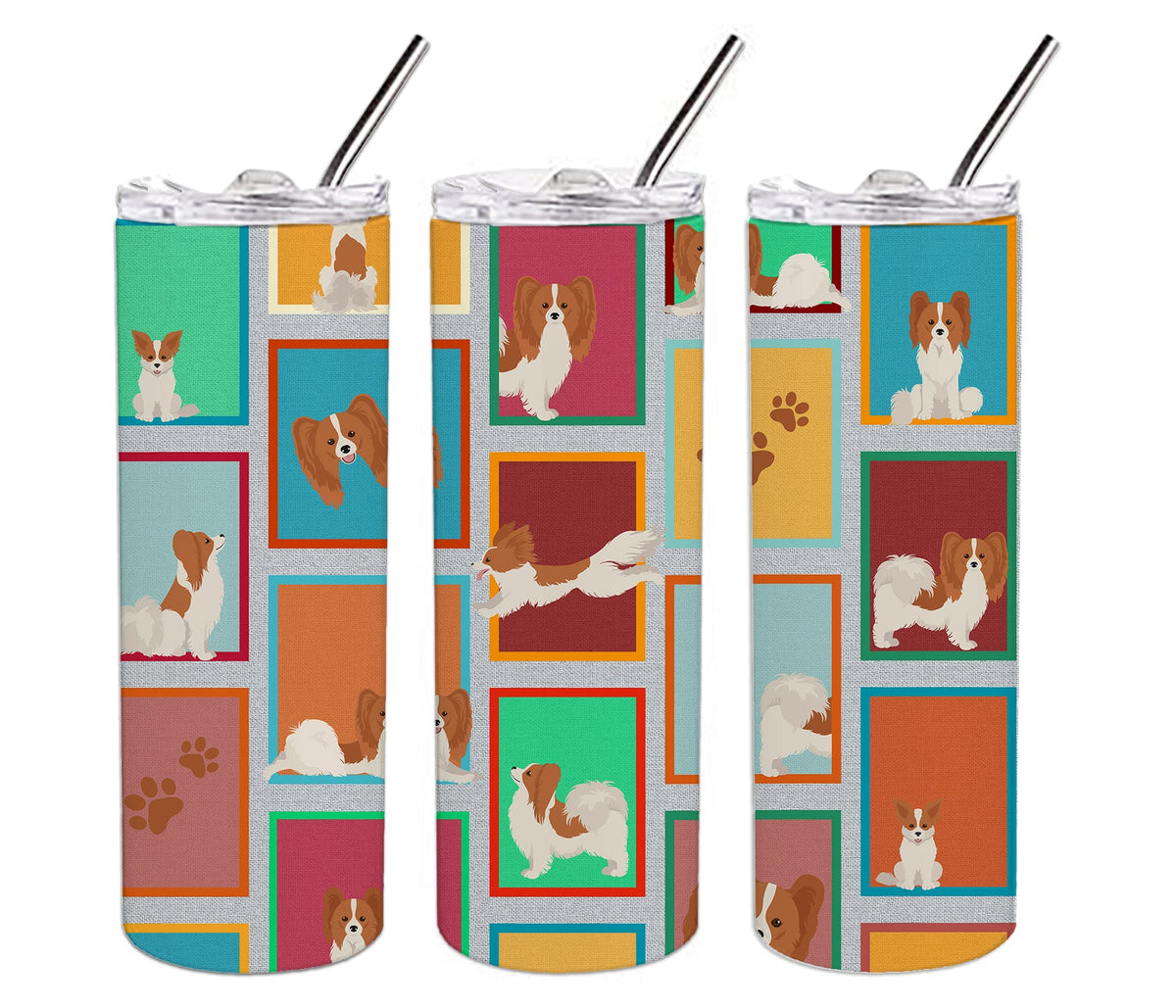 Lots of Red and White Papillon Stainless Steel Skinny Tumbler-4