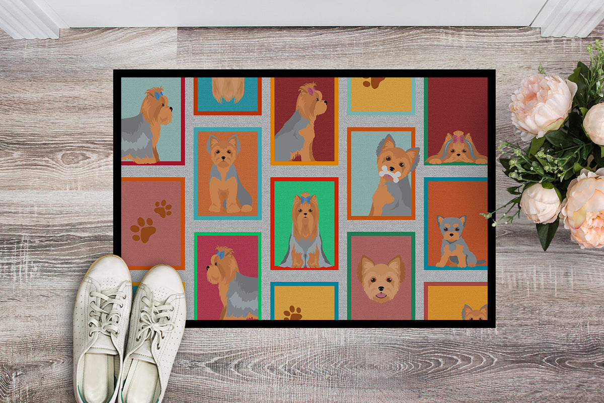 Lots of Blue and Tan Yorkie Doormat-1
