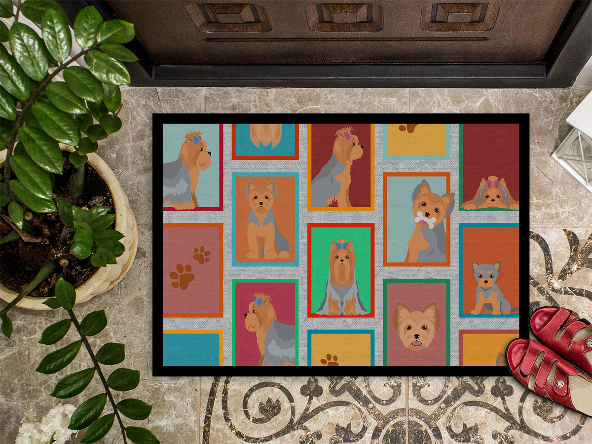 Lots of Blue and Tan Yorkie Doormat-2