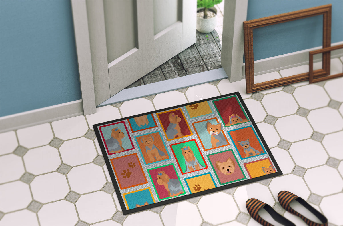 Lots of Blue and Tan Yorkie Doormat-3