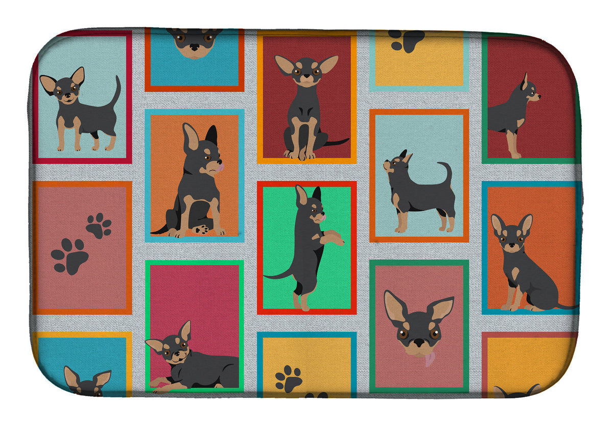 Lots of Black and Tan Chihuahua Dish Drying Mat-0