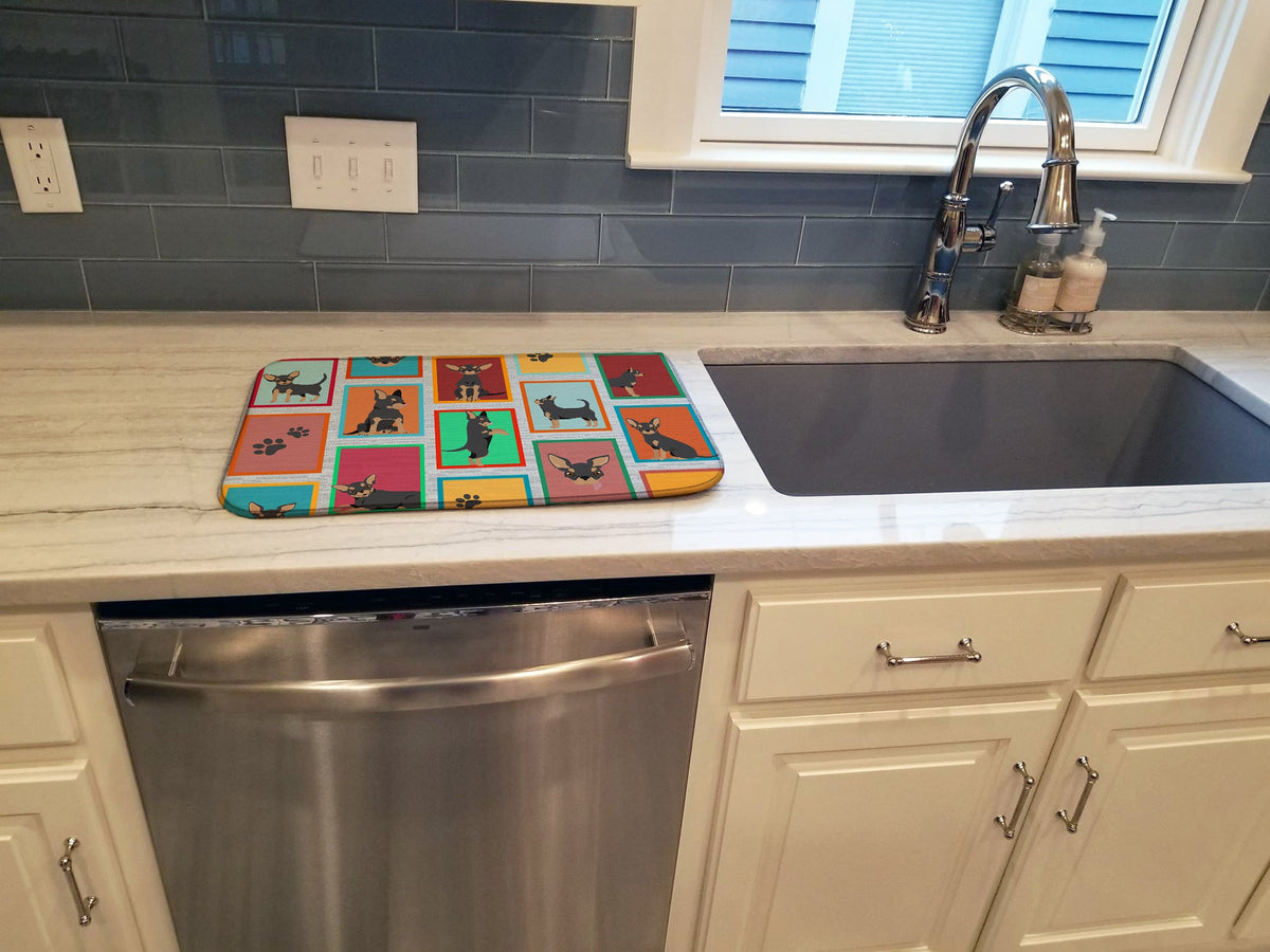 Lots of Black and Tan Chihuahua Dish Drying Mat-2