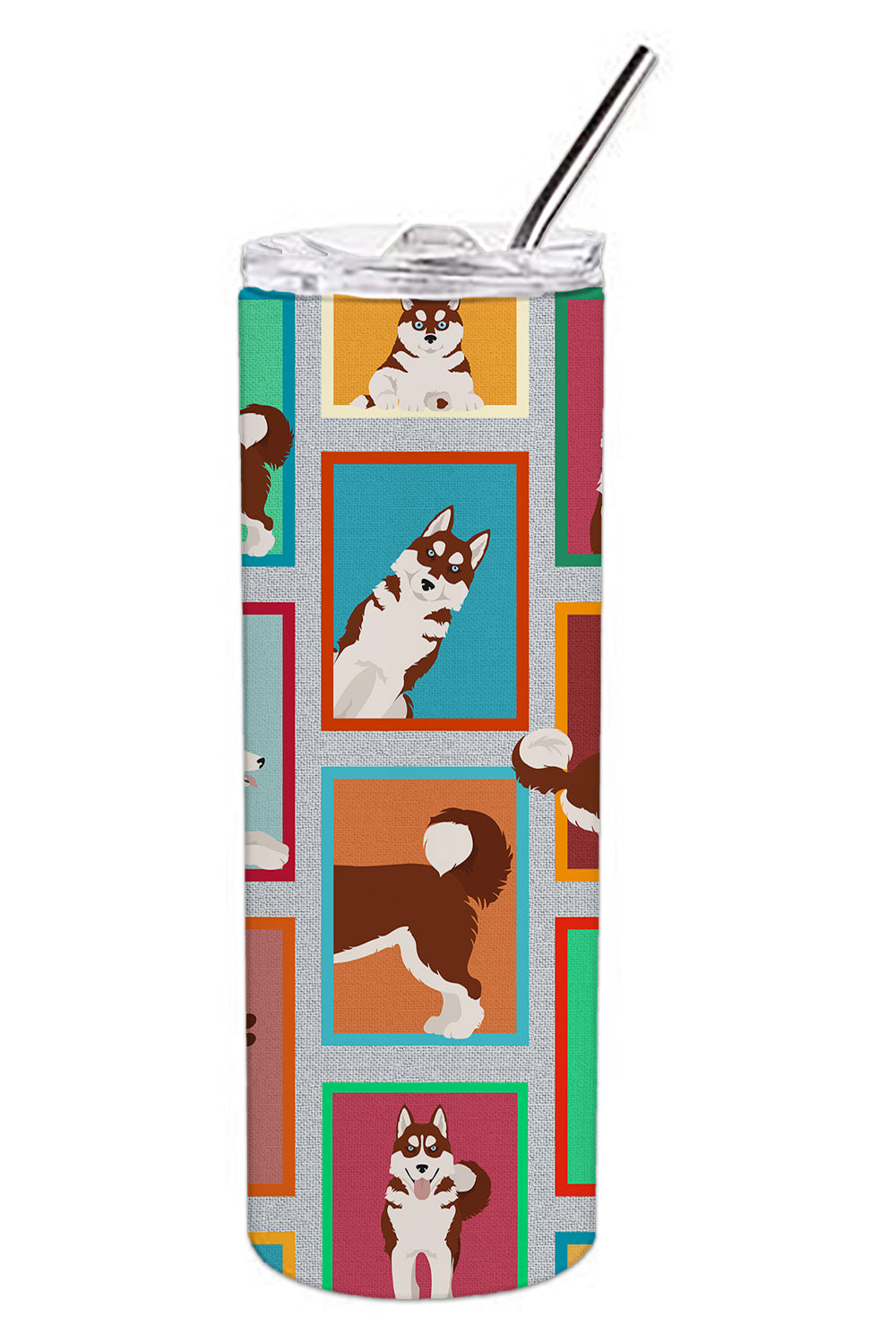 Lots of Red Siberian Husky Stainless Steel Skinny Tumbler-1
