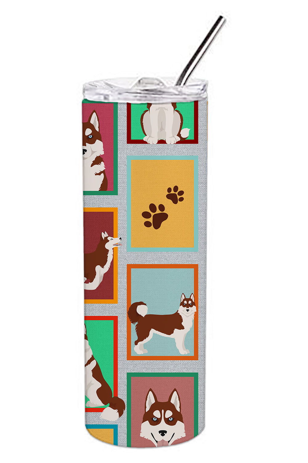 Lots of Red Siberian Husky Stainless Steel Skinny Tumbler-2