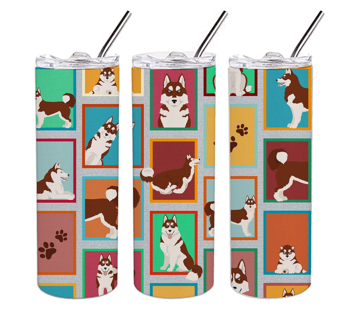 Lots of Red Siberian Husky Stainless Steel Skinny Tumbler-4