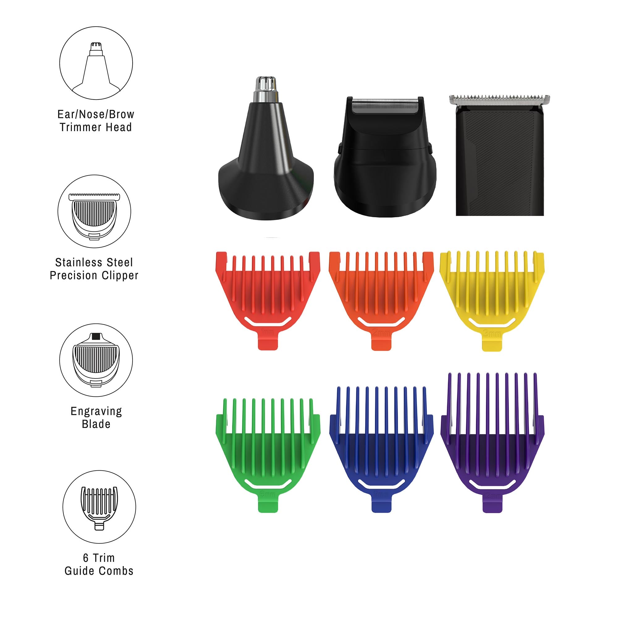 Rechargeable men's grooming set with stainless steel clippers, trimmers, and guide combs — view 3