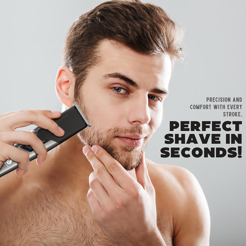 Rechargeable men's grooming set with stainless steel clippers, trimmers, and guide combs — view 5