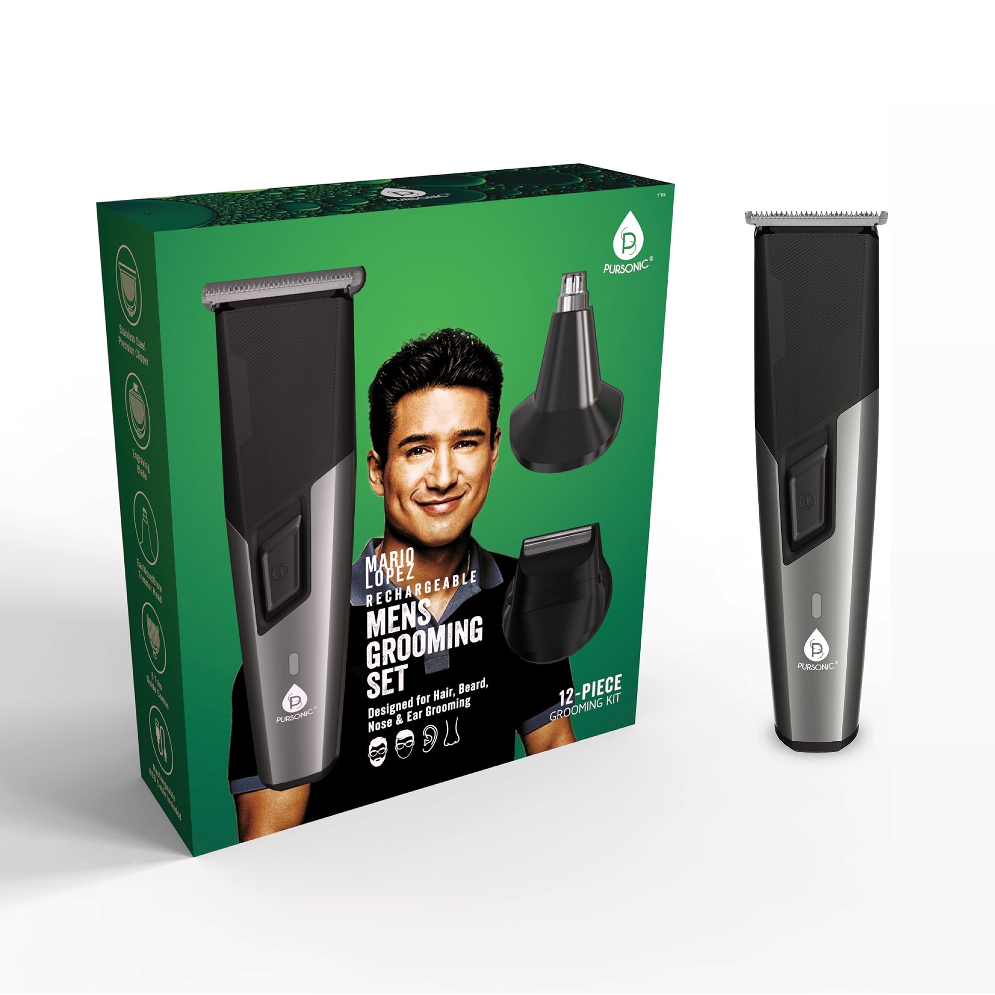 Rechargeable men's grooming set with stainless steel clippers, trimmers, and guide combs — view 2