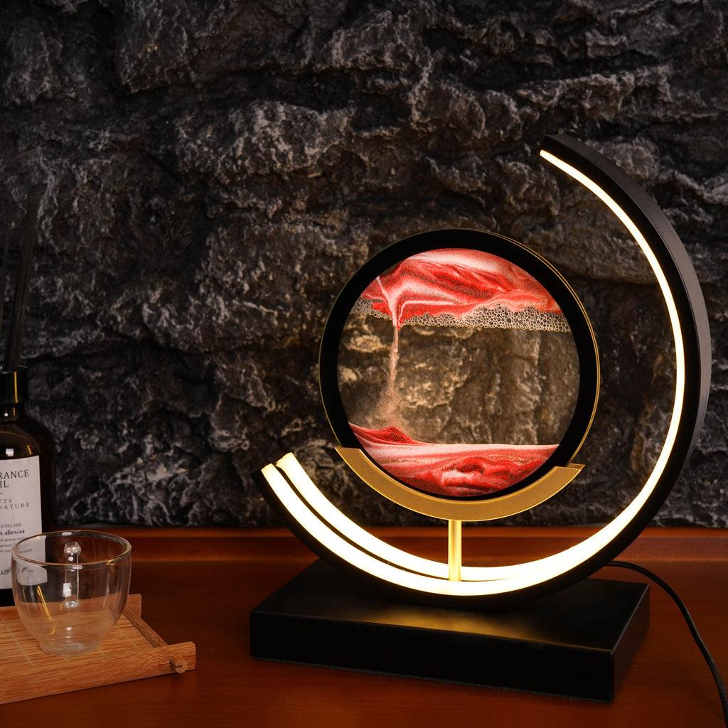 Moving sandscapes LED table lamp in glass and aluminum with falling sand mountain landscape design — view 2