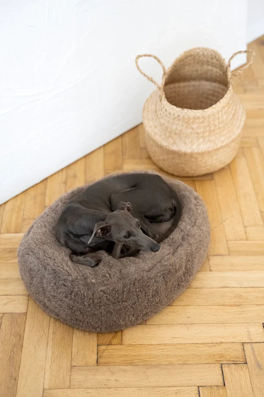 Oval Natural Wool Pet Bed - Beige-2