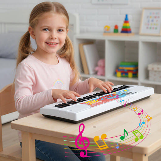 Kids Piano Keyboard 49 Keys Portable Electric Keyboard Piano with 8 Rhythms 8 Tones-Black