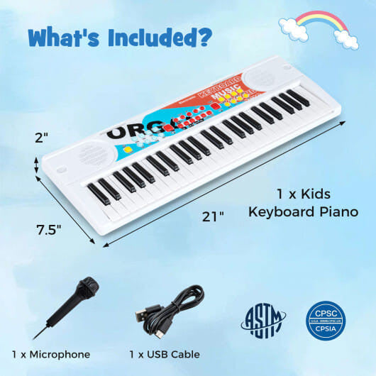 Kids Piano Keyboard 49 Keys Portable Electric Keyboard Piano with 8 Rhythms 8 Tones-Black