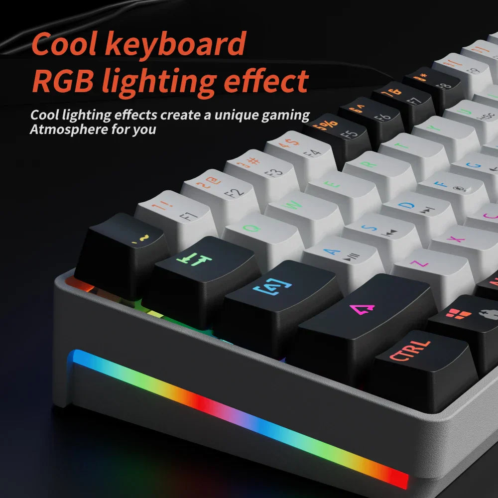Compact 61-key USB gaming mechanical keyboard with vibrant RGB backlighting and hot-swappable red switches — view 3