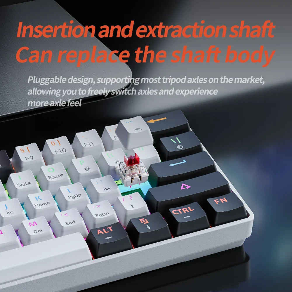 Compact 61-key USB gaming mechanical keyboard with vibrant RGB backlighting and hot-swappable red switches — view 2