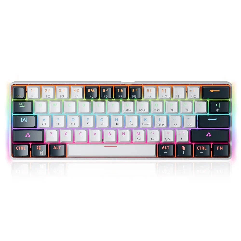 Compact 61-key USB gaming mechanical keyboard with vibrant RGB backlighting and hot-swappable red switches