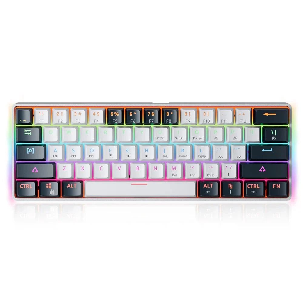 NNEOBA compact 61-key mechanical gaming keyboard with illuminated RGB keys and detachable USB cable.