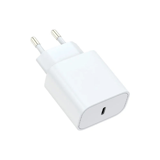 White 20W USB-C power delivery wall charger adapter for smartphones and modern tech devices — view 2