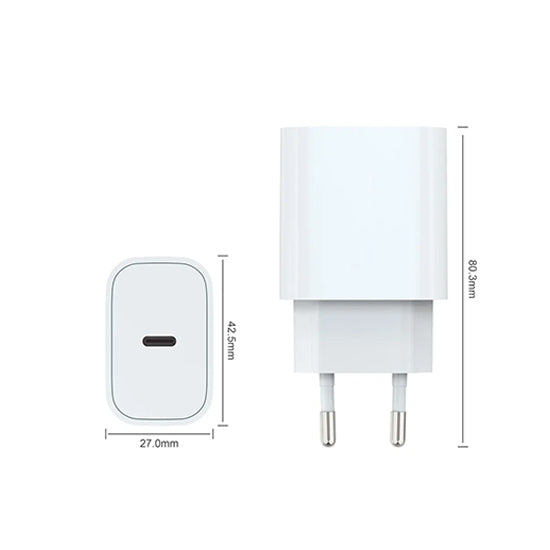 White 20W USB-C power delivery wall charger adapter for smartphones and modern tech devices — view 4