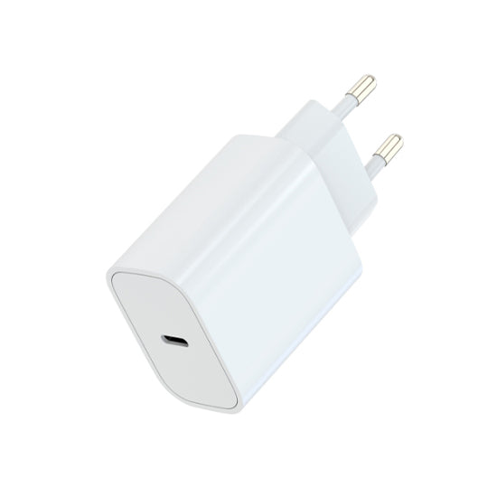 White 20W USB-C power delivery wall charger adapter for smartphones and modern tech devices