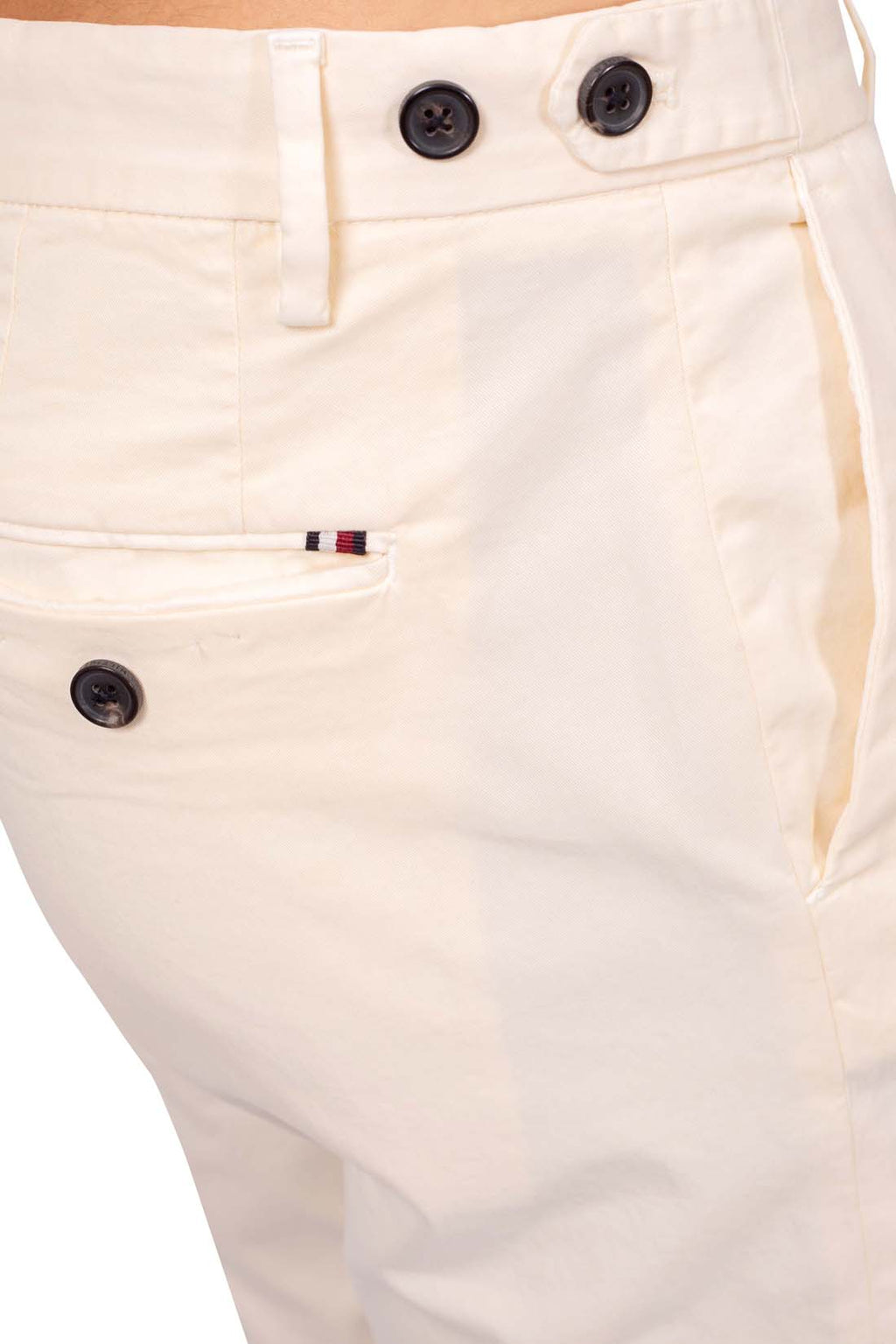 Men's slim fit navy blue chinos in stretch cotton with adjustable waist tabs and pockets — view 21