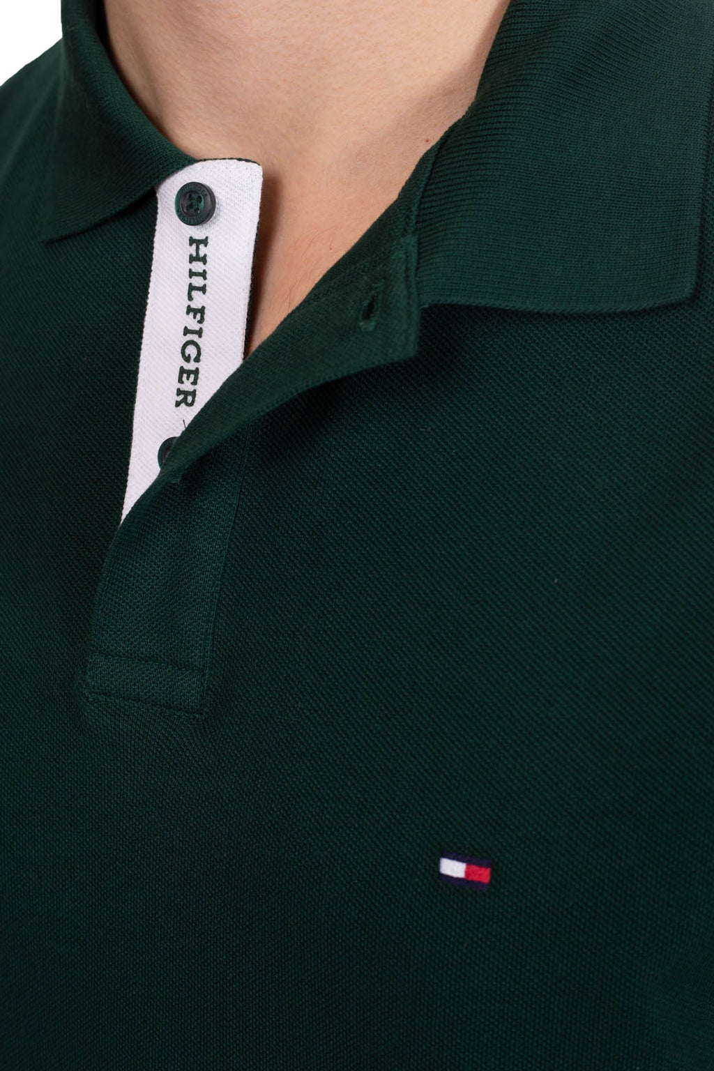Men's navy blue stretch cotton polo shirt with short sleeves and signature logo placket details