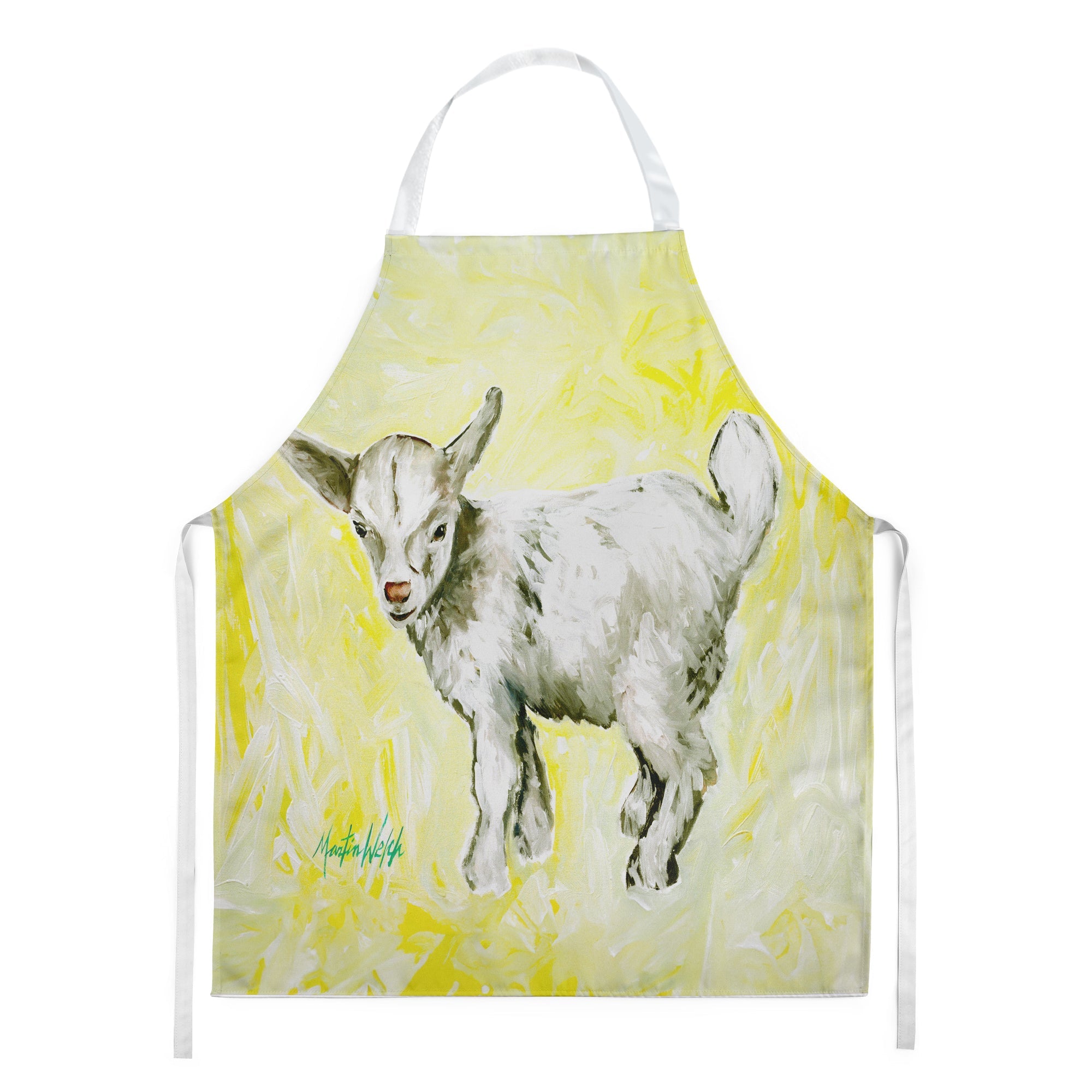Billy the kid goat apron with white tie straps and vibrant full color artwork