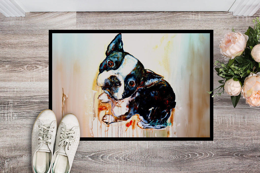 Boston Terrier dog portrait doormat with durable black binding tape and non-slip rubber backing — view 2