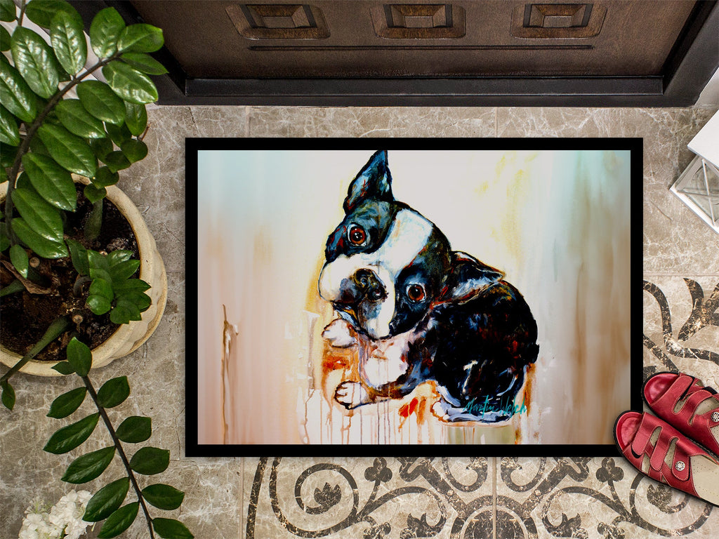 Boston Terrier dog portrait doormat with durable black binding tape and non-slip rubber backing — view 3
