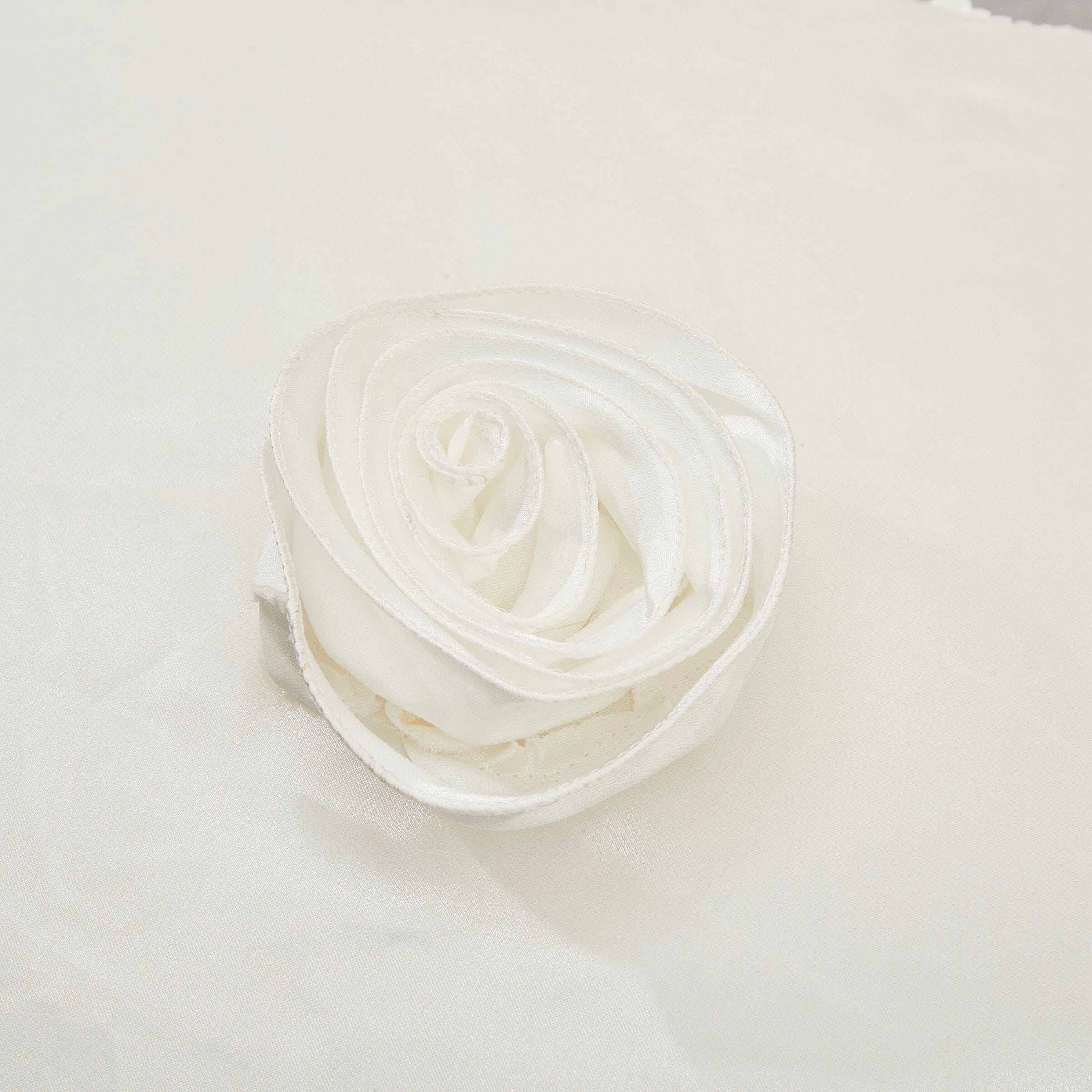 Pearl white vintage ruffled faux silk satin Euro pillow sham with delicate floral embellishments — view 3