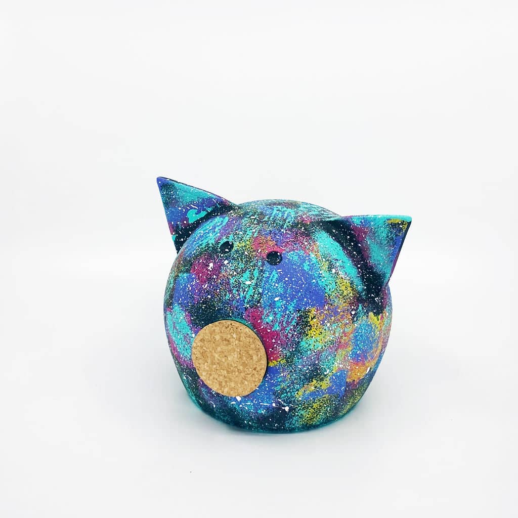 Handmade ceramic space piggy bank featuring a matte finish and a removable natural cork snout — view 2