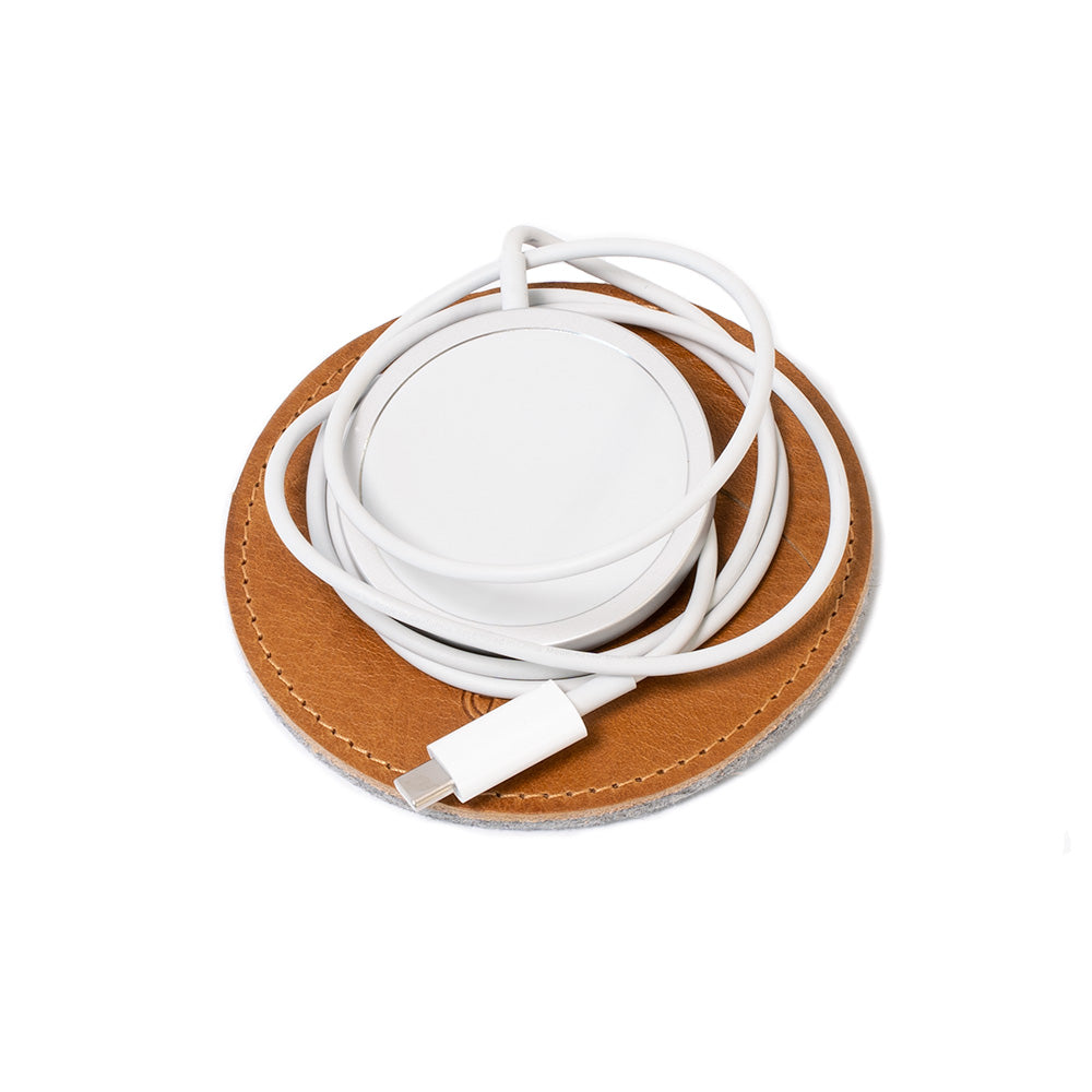 Premium leather cord organizer for Apple MagSafe charger in a slim and compact wrap design — view 3