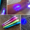 Magic purple UV invisible ink pens set of four with built in black light for kids