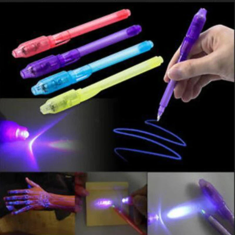 Magic purple UV invisible ink pens set of four with built in black light for kids — view 2