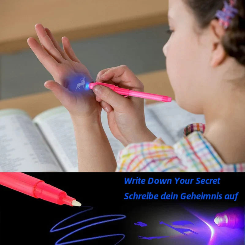 Magic purple UV invisible ink pens set of four with built in black light for kids — view 3