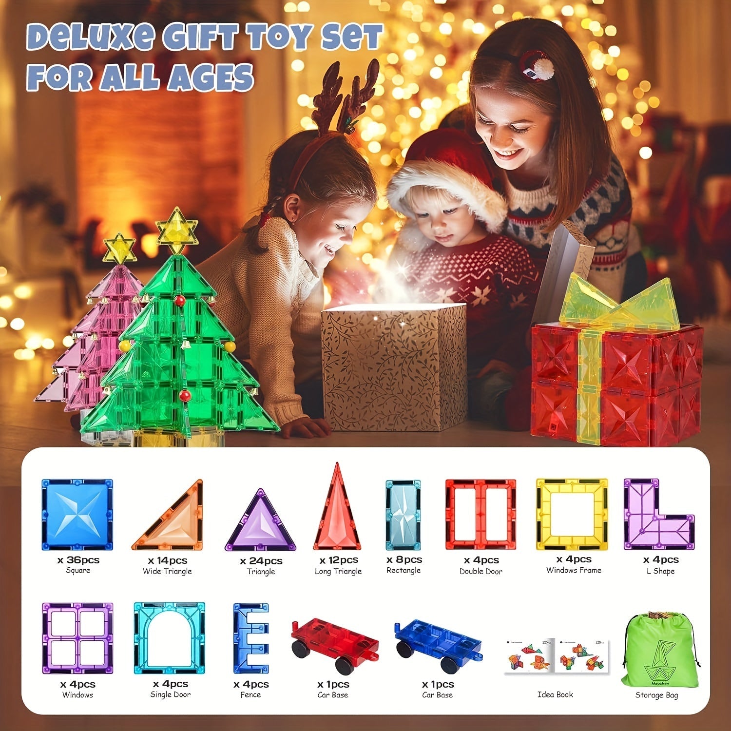 Magnetic building blocks set with 120 vibrant geometric tiles and two sturdy bases for children — view 4