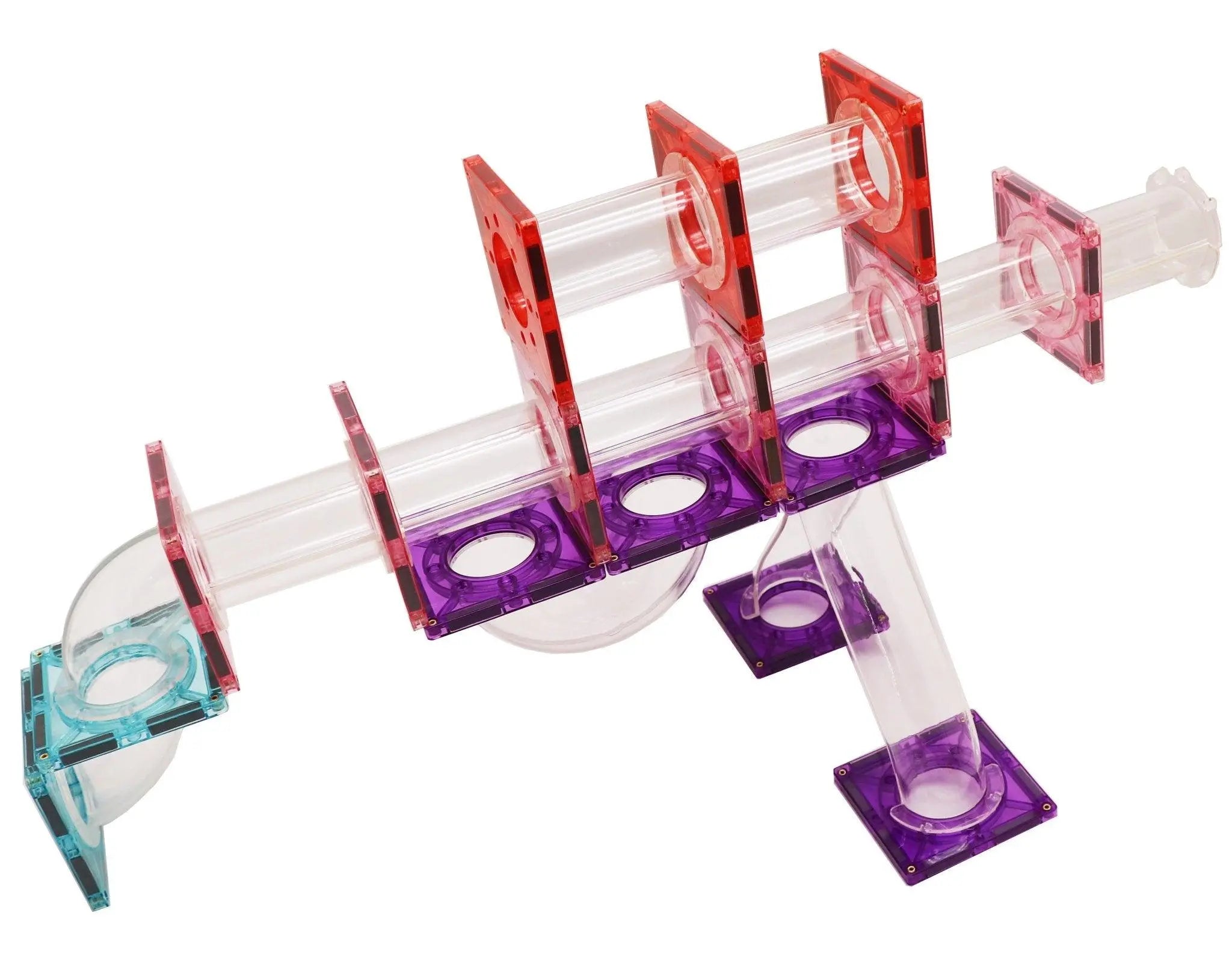 Magnetic marble run building blocks set in brightly colored ABS plastic creating a 3D ball maze — view 2