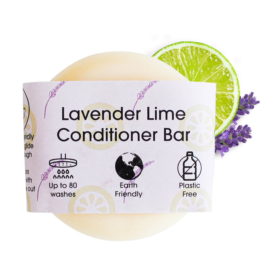 Lavender and lime solid conditioner bar in plastic-free packaging for eco-friendly natural hair care — view 2