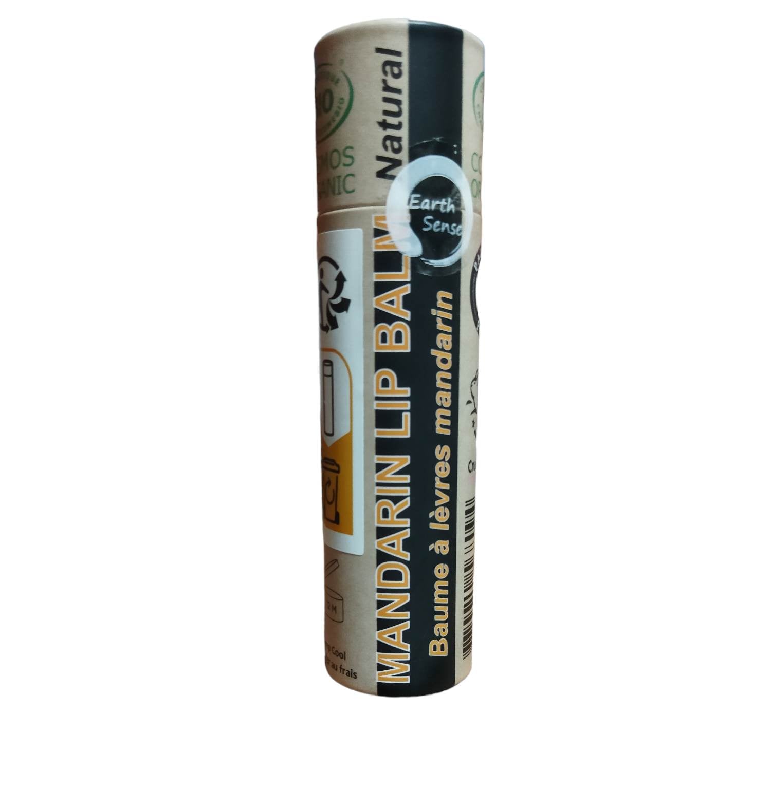 Organic mandarin lip balm in a zero-waste eco-friendly push-up paper tube for daily hydration