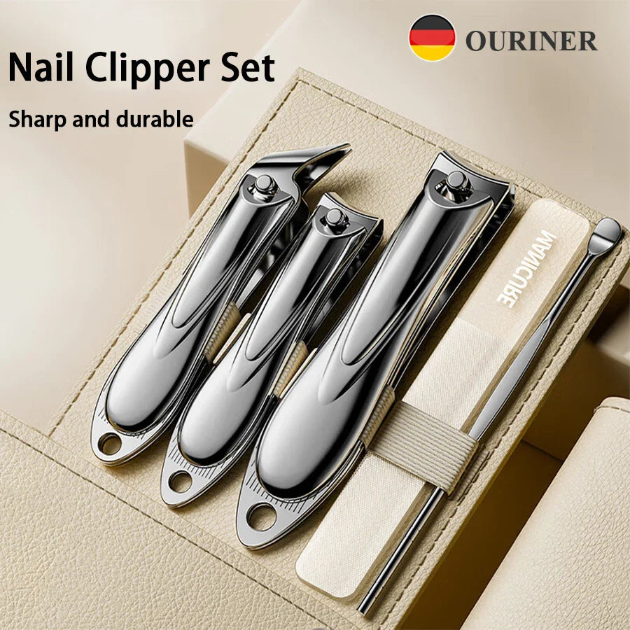 5-piece stainless steel manicure set including nail clipper scissors file tweezers and cuticle pusher