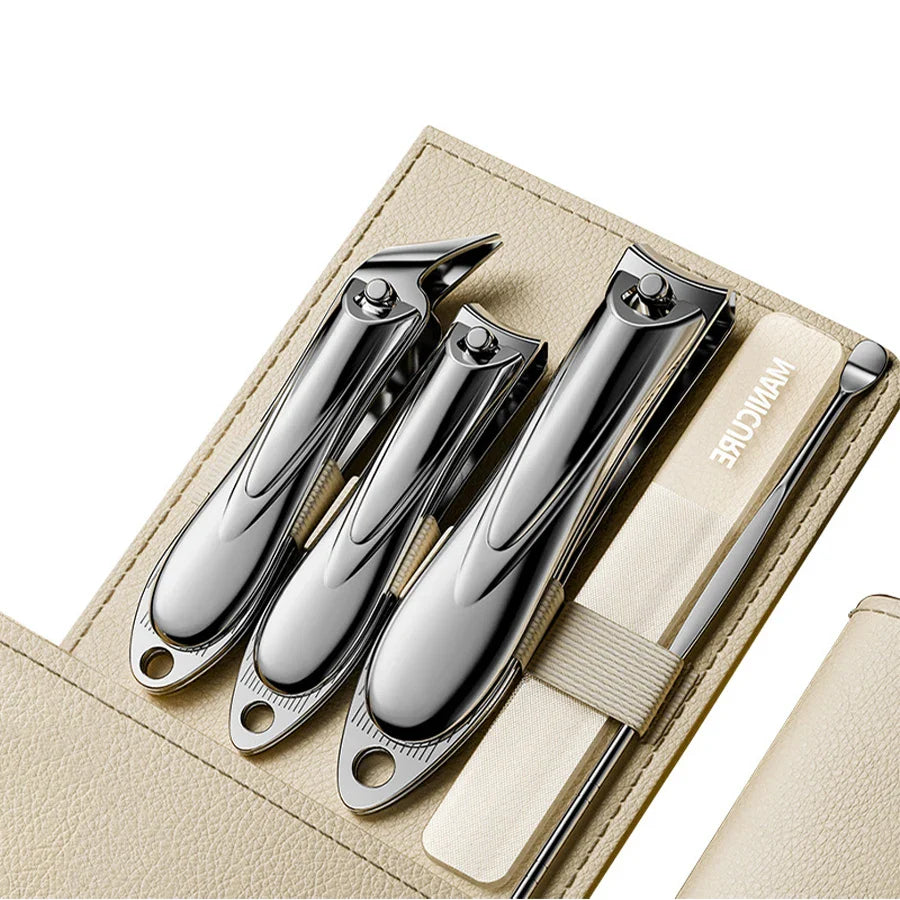 5-piece stainless steel manicure set including nail clipper scissors file tweezers and cuticle pusher — view 5