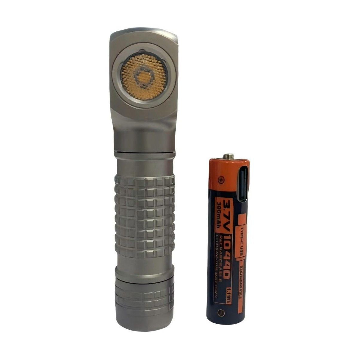 Titanium right angle flashlight and headlamp in bead blasted silver finish with removable pocket clip — view 2