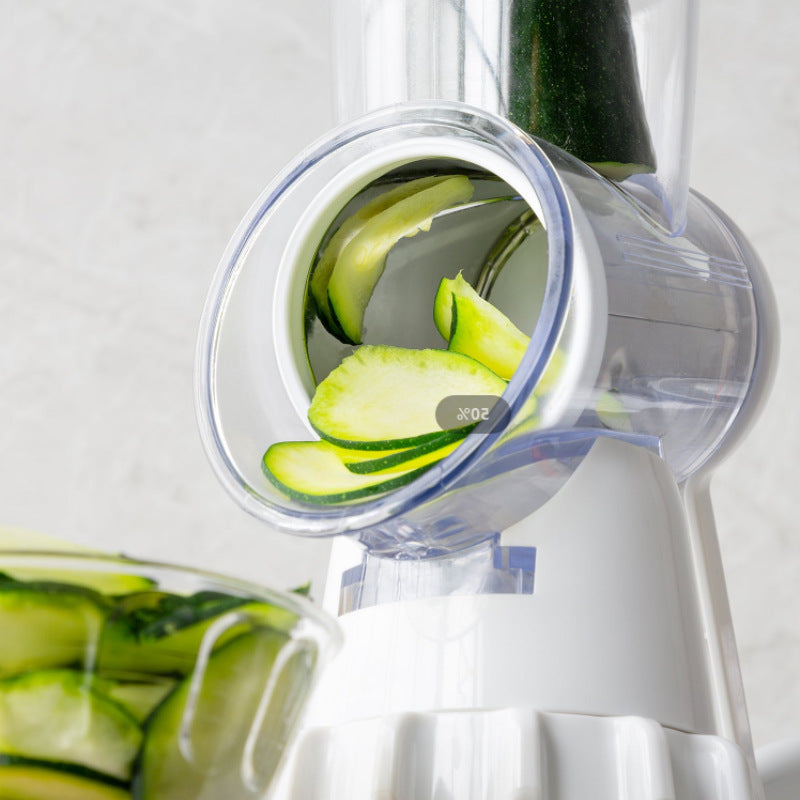 White manual 3-in-1 vegetable slicer and spiralizer with stainless steel drum blades. — view 4