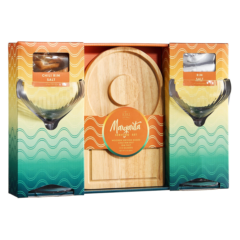 Margarita glass and board gift set featuring two ribbed glasses and cocktail salts — view 5