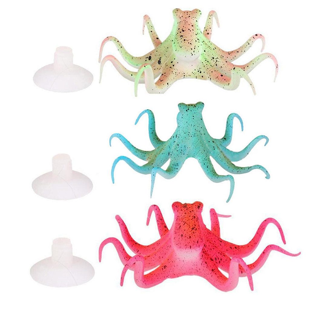 Glowing simulation silicone octopus aquarium ornament with suction cup base in bright colors — view 2