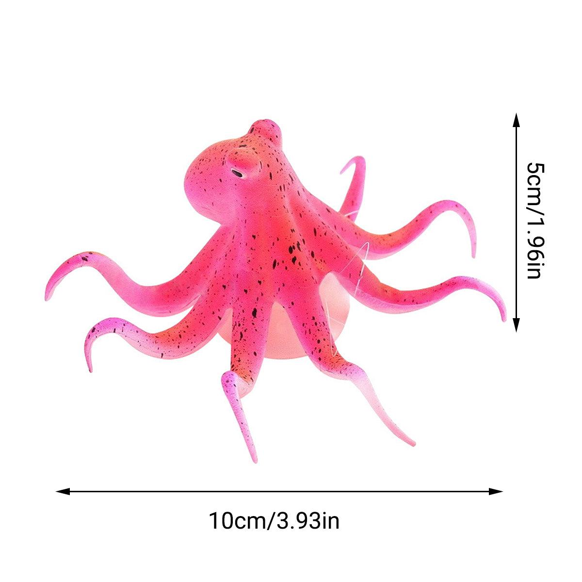 Glowing simulation silicone octopus aquarium ornament with suction cup base in bright colors — view 3