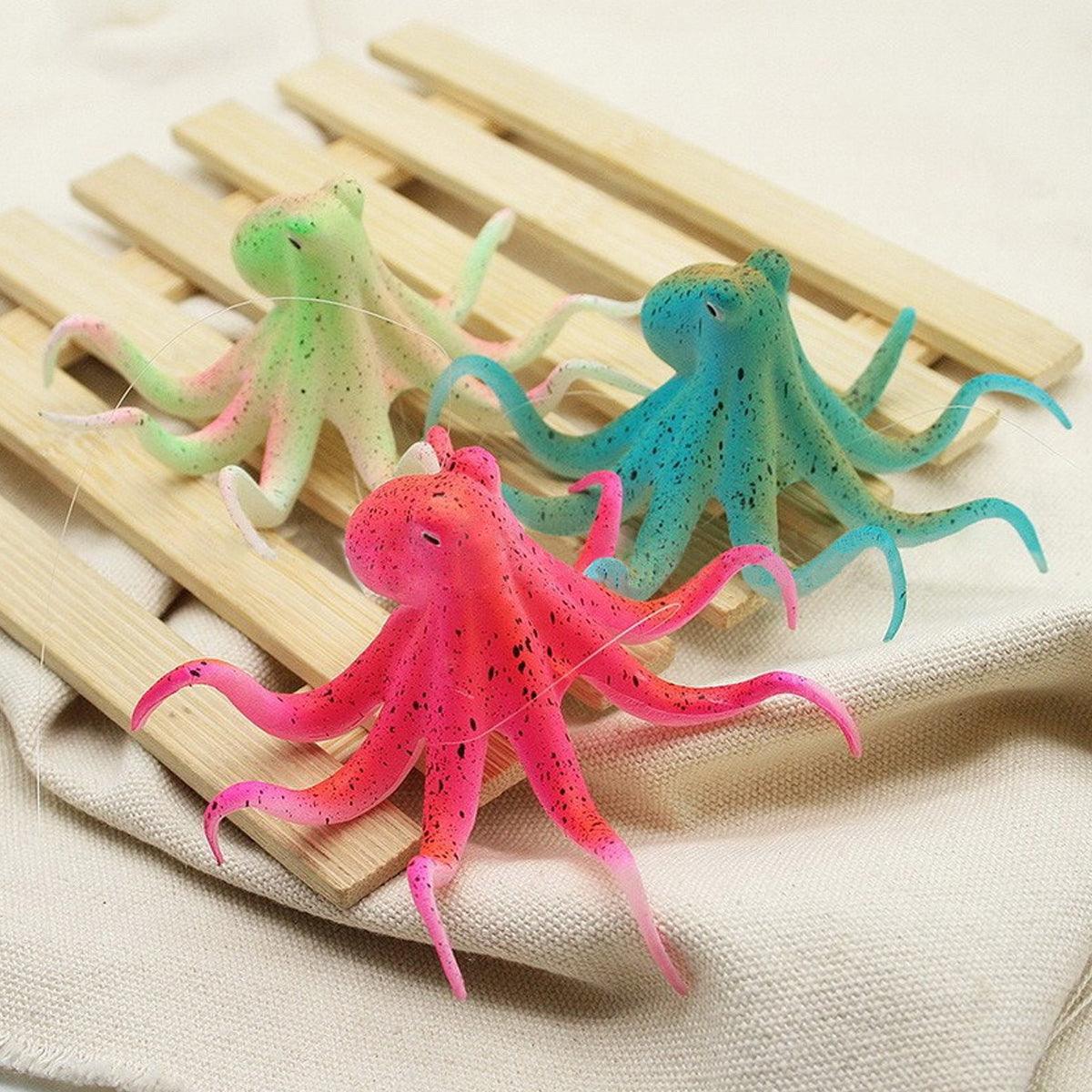 Glowing simulation silicone octopus aquarium ornament with suction cup base in bright colors — view 4