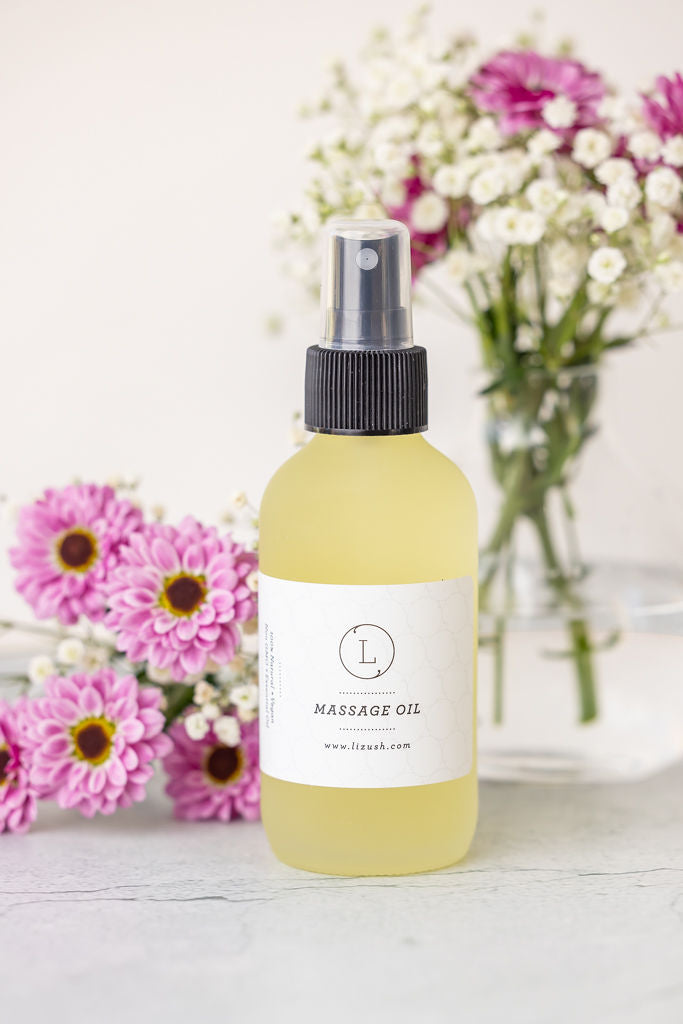 Eucalyptus massage oil in a 4 oz frosted glass spray bottle with cotton storage bag — view 4